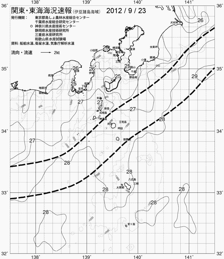 海況図, 関東・東海海況速報/伊豆諸島海域 検索結果, (黒潮, 水温分布, 冷水域, 暖水波及 等を図示)