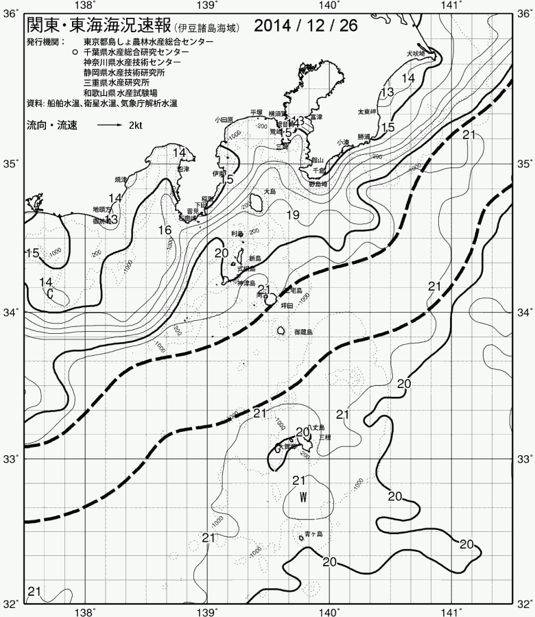 海況図, 関東・東海海況速報/伊豆諸島海域 検索結果, (黒潮, 水温分布, 冷水域, 暖水波及 等を図示)