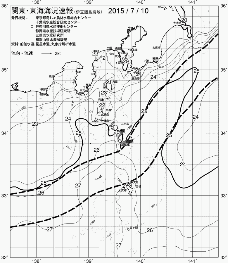 海況図, 関東・東海海況速報/伊豆諸島海域 検索結果, (黒潮, 水温分布, 冷水域, 暖水波及 等を図示)