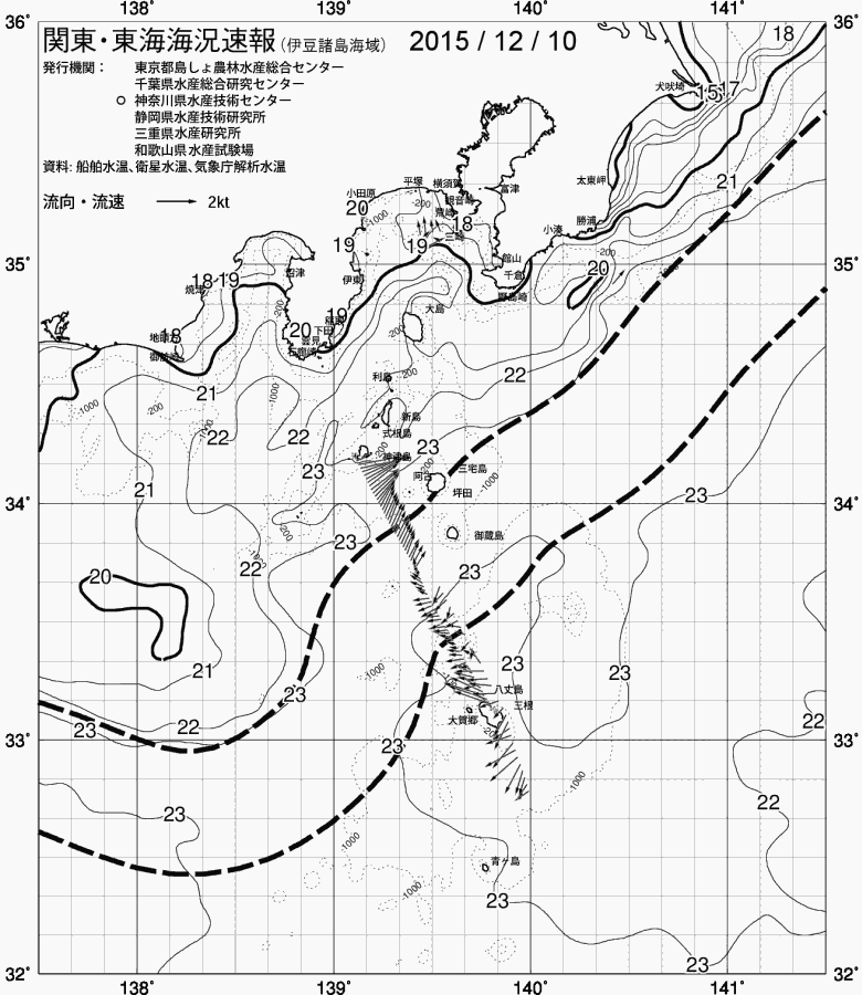 海況図, 関東・東海海況速報/伊豆諸島海域 検索結果, (黒潮, 水温分布, 冷水域, 暖水波及 等を図示)