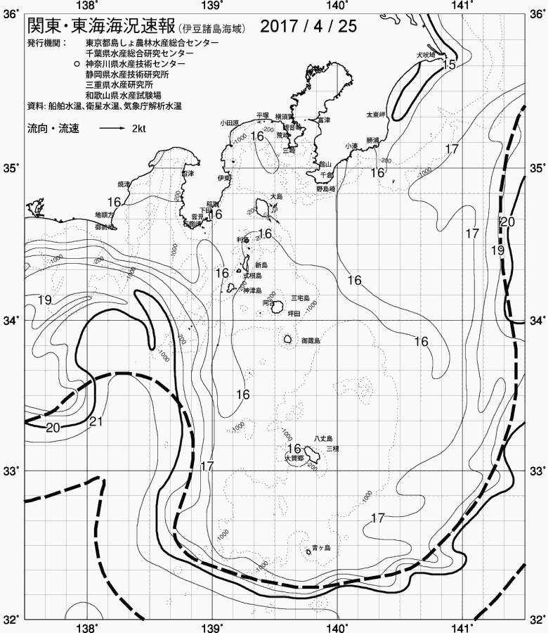 海況図, 関東・東海海況速報/伊豆諸島海域 検索結果, (黒潮, 水温分布, 冷水域, 暖水波及 等を図示)