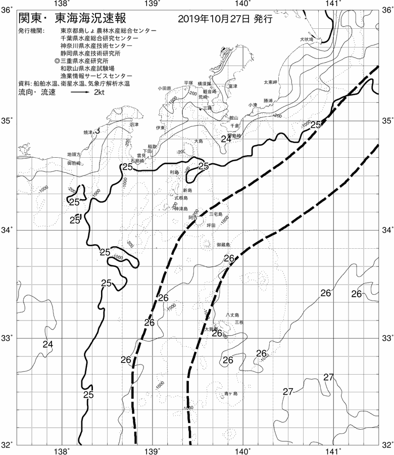 海況図, 関東・東海海況速報/伊豆諸島海域 検索結果, (黒潮, 水温分布, 冷水域, 暖水波及 等を図示)