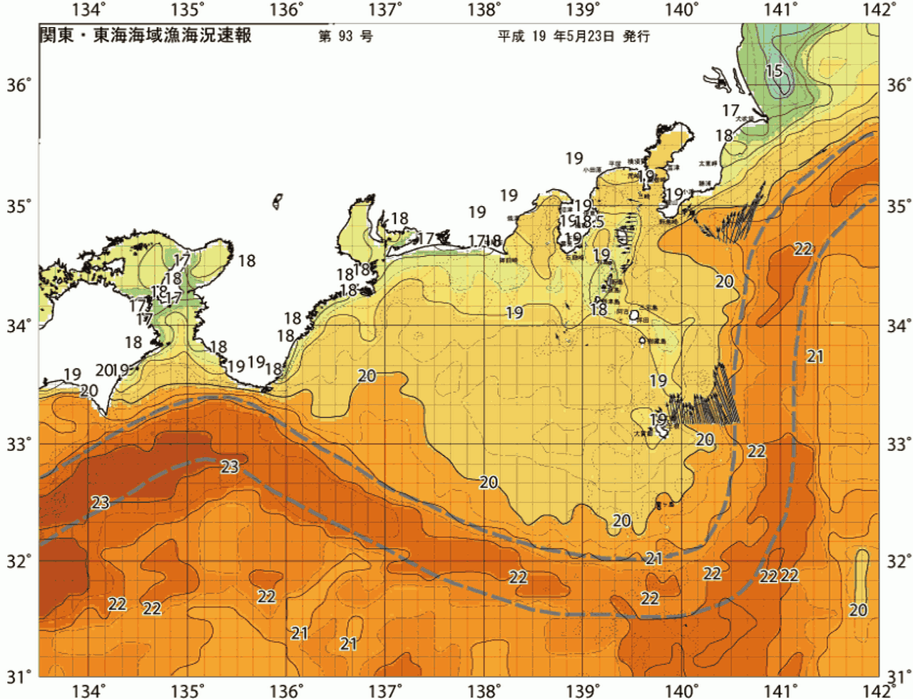 海況図, 関東・東海海況速報/広域 検索結果, (黒潮, 水温分布, 冷水域, 暖水波及 等を図示)