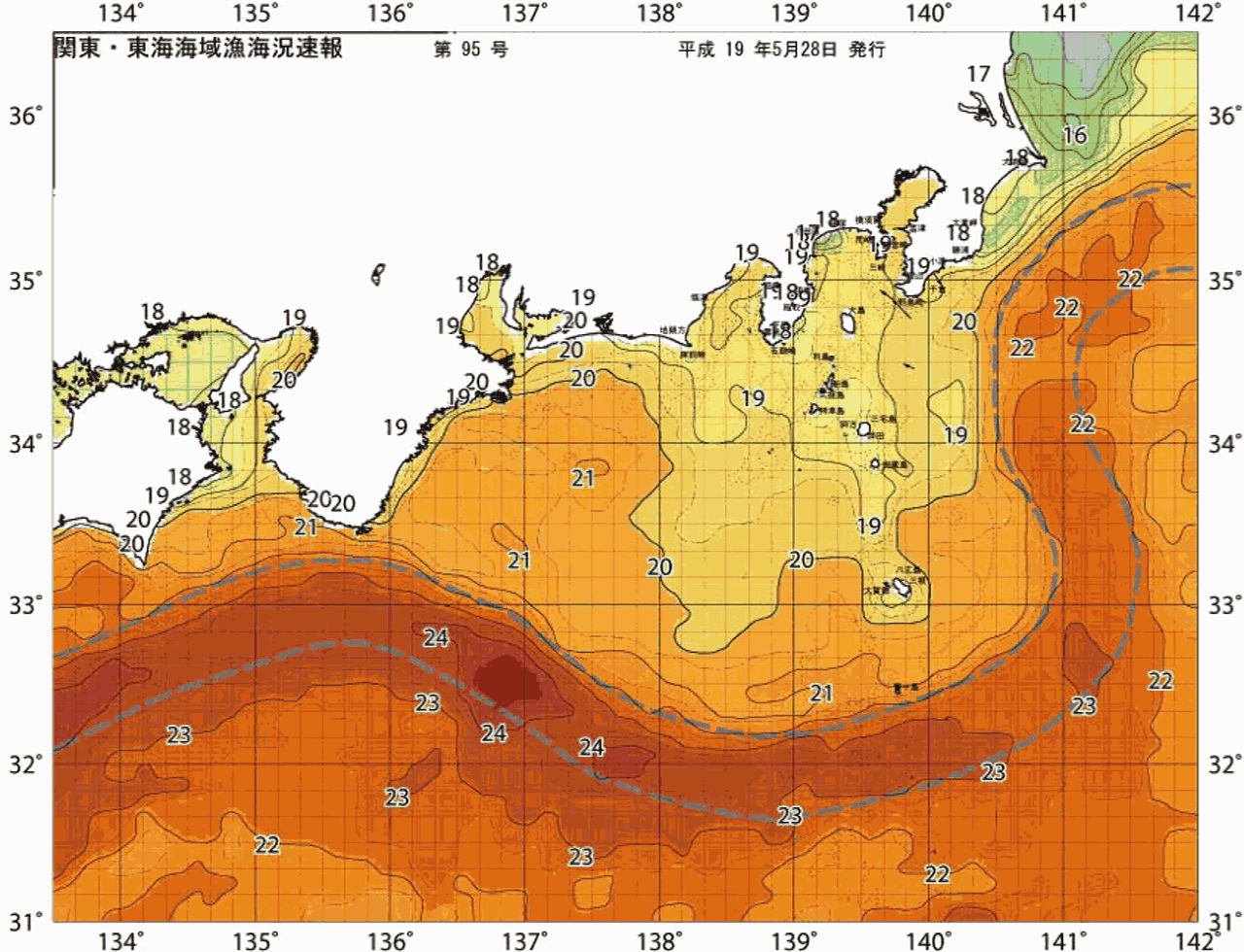 海況図, 関東・東海海況速報/広域 検索結果, (黒潮, 水温分布, 冷水域, 暖水波及 等を図示)