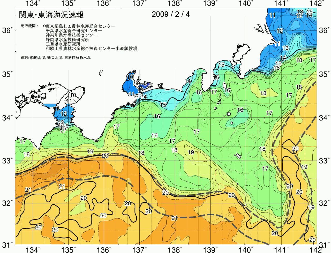 海況図, 関東・東海海況速報/広域 検索結果, (黒潮, 水温分布, 冷水域, 暖水波及 等を図示)