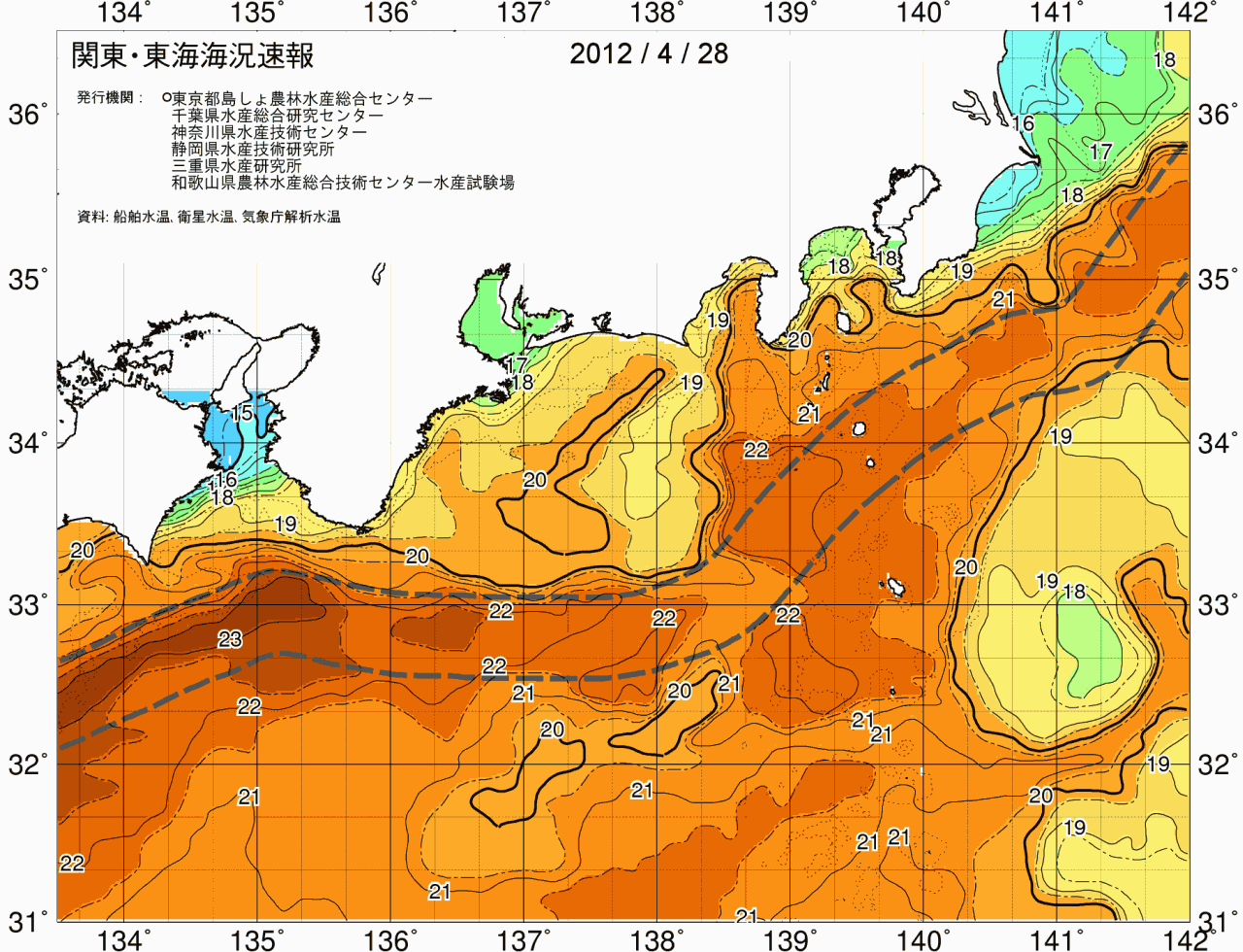 海況図, 関東・東海海況速報/広域 検索結果, (黒潮, 水温分布, 冷水域, 暖水波及 等を図示)