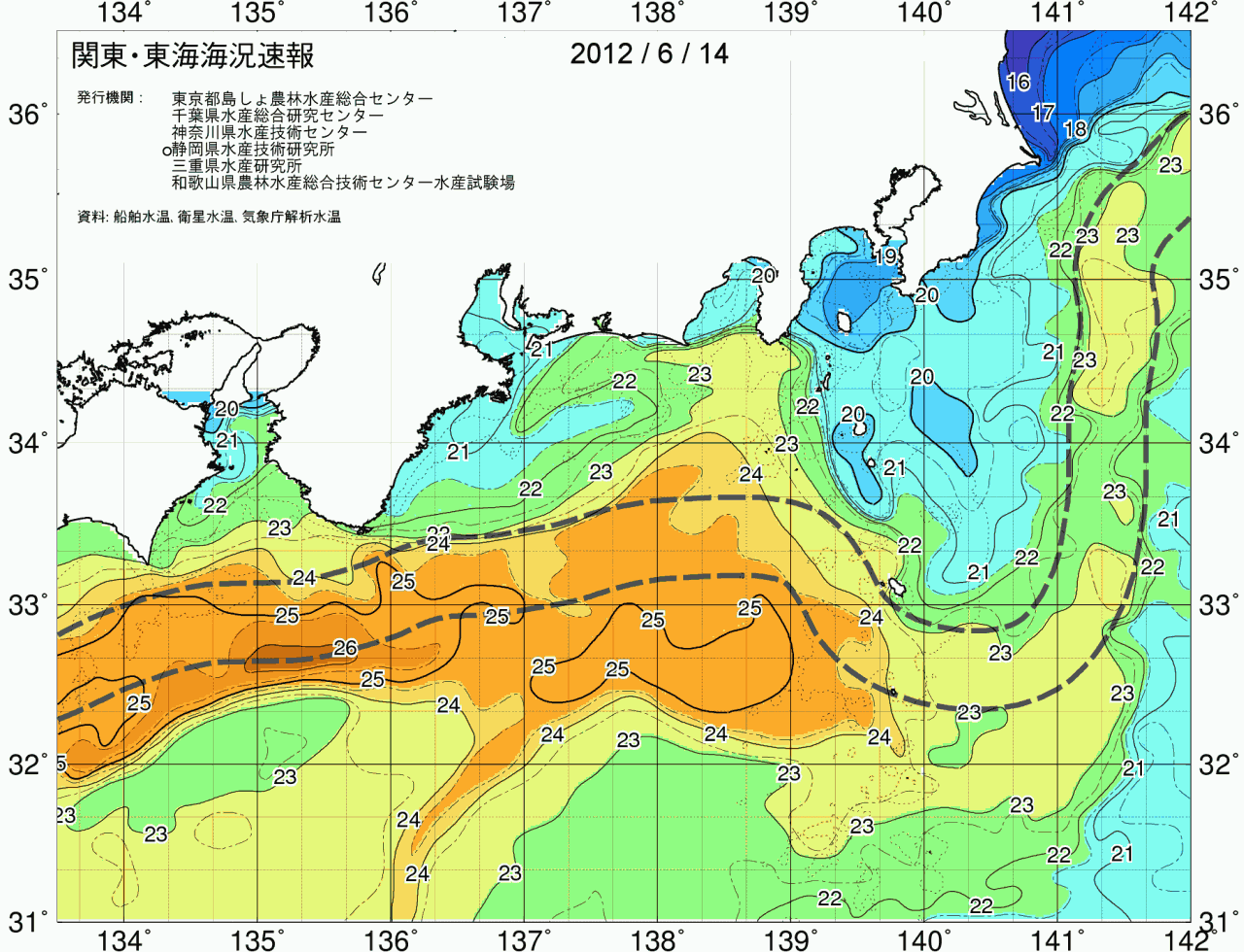 海況図, 関東・東海海況速報/広域 検索結果, (黒潮, 水温分布, 冷水域, 暖水波及 等を図示)