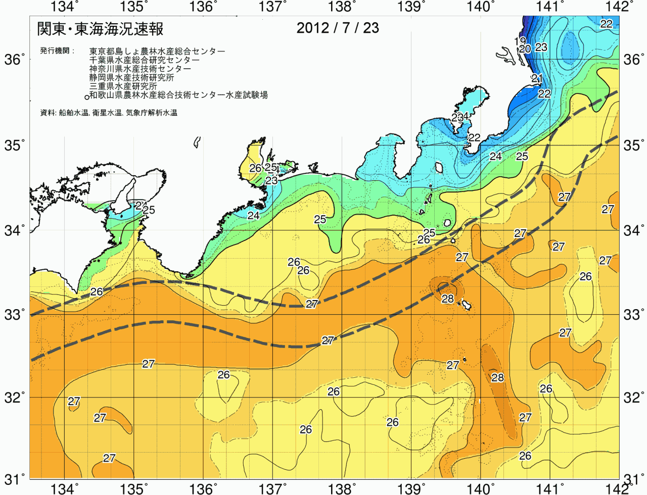 海況図, 関東・東海海況速報/広域 検索結果, (黒潮, 水温分布, 冷水域, 暖水波及 等を図示)