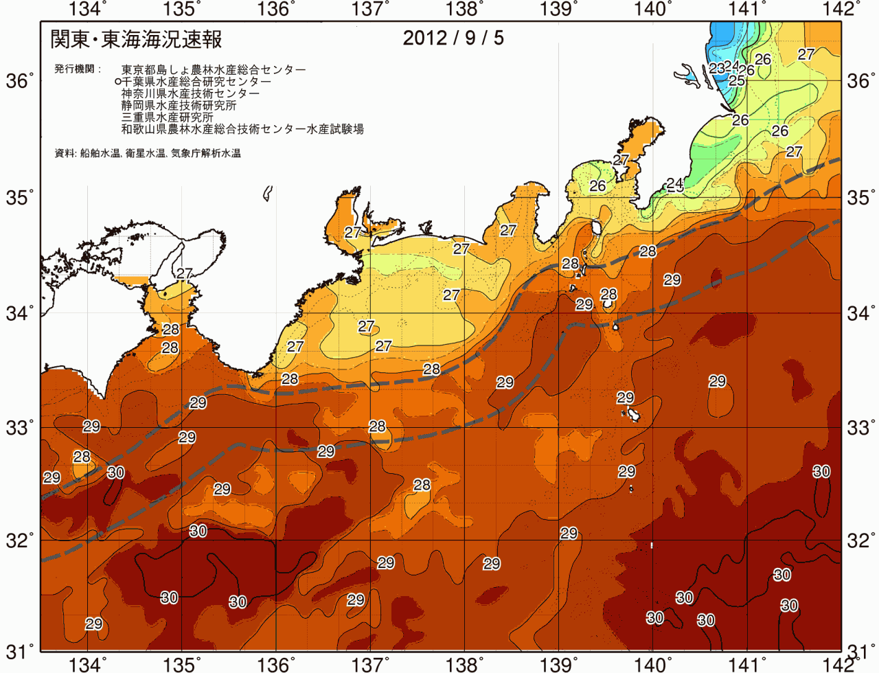 海況図, 関東・東海海況速報/広域 検索結果, (黒潮, 水温分布, 冷水域, 暖水波及 等を図示)