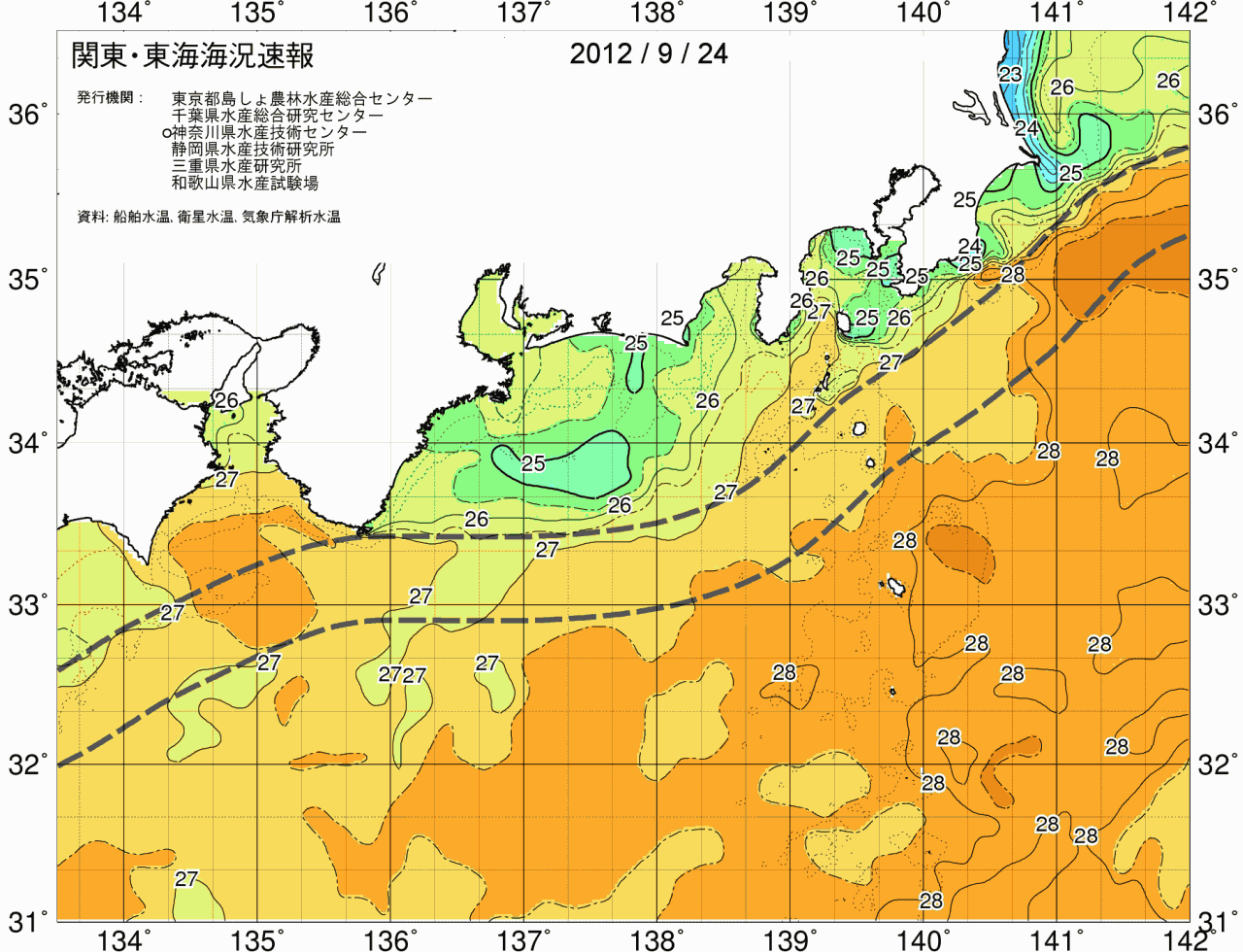 海況図, 関東・東海海況速報/広域 検索結果, (黒潮, 水温分布, 冷水域, 暖水波及 等を図示)