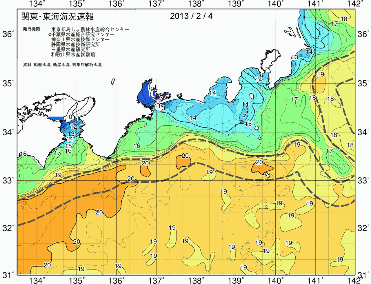 海況図, 関東・東海海況速報/広域 検索結果, (黒潮, 水温分布, 冷水域, 暖水波及 等を図示)