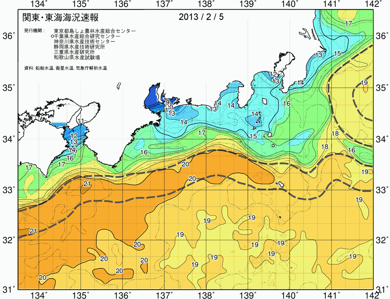 海況図, 関東・東海海況速報/広域 検索結果, (黒潮, 水温分布, 冷水域, 暖水波及 等を図示)