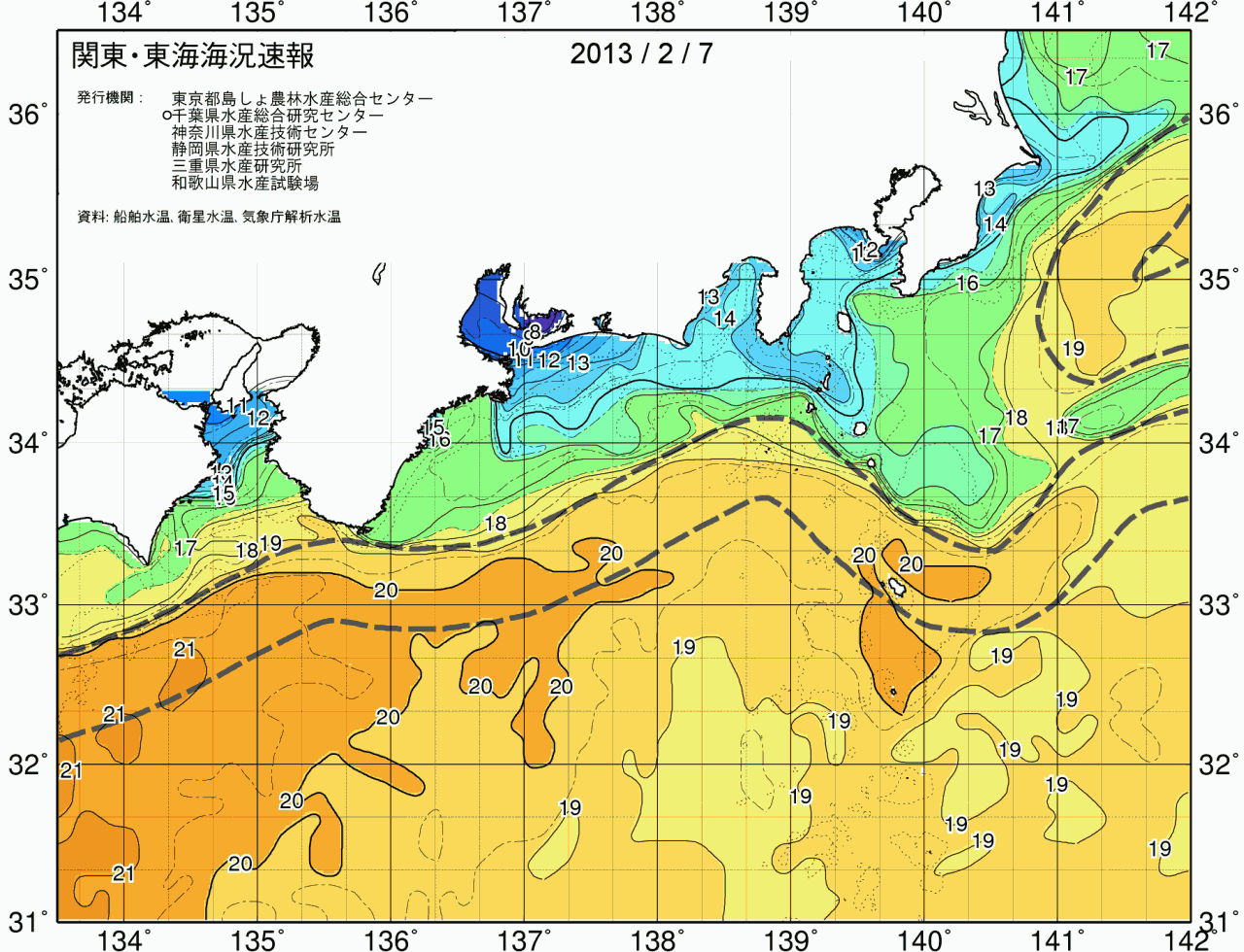 海況図, 関東・東海海況速報/広域 検索結果, (黒潮, 水温分布, 冷水域, 暖水波及 等を図示)