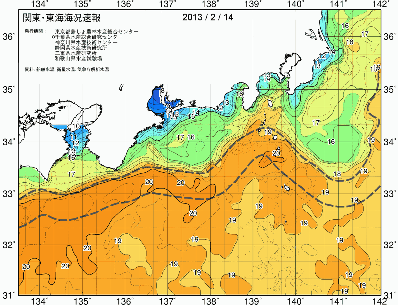 海況図, 関東・東海海況速報/広域 検索結果, (黒潮, 水温分布, 冷水域, 暖水波及 等を図示)