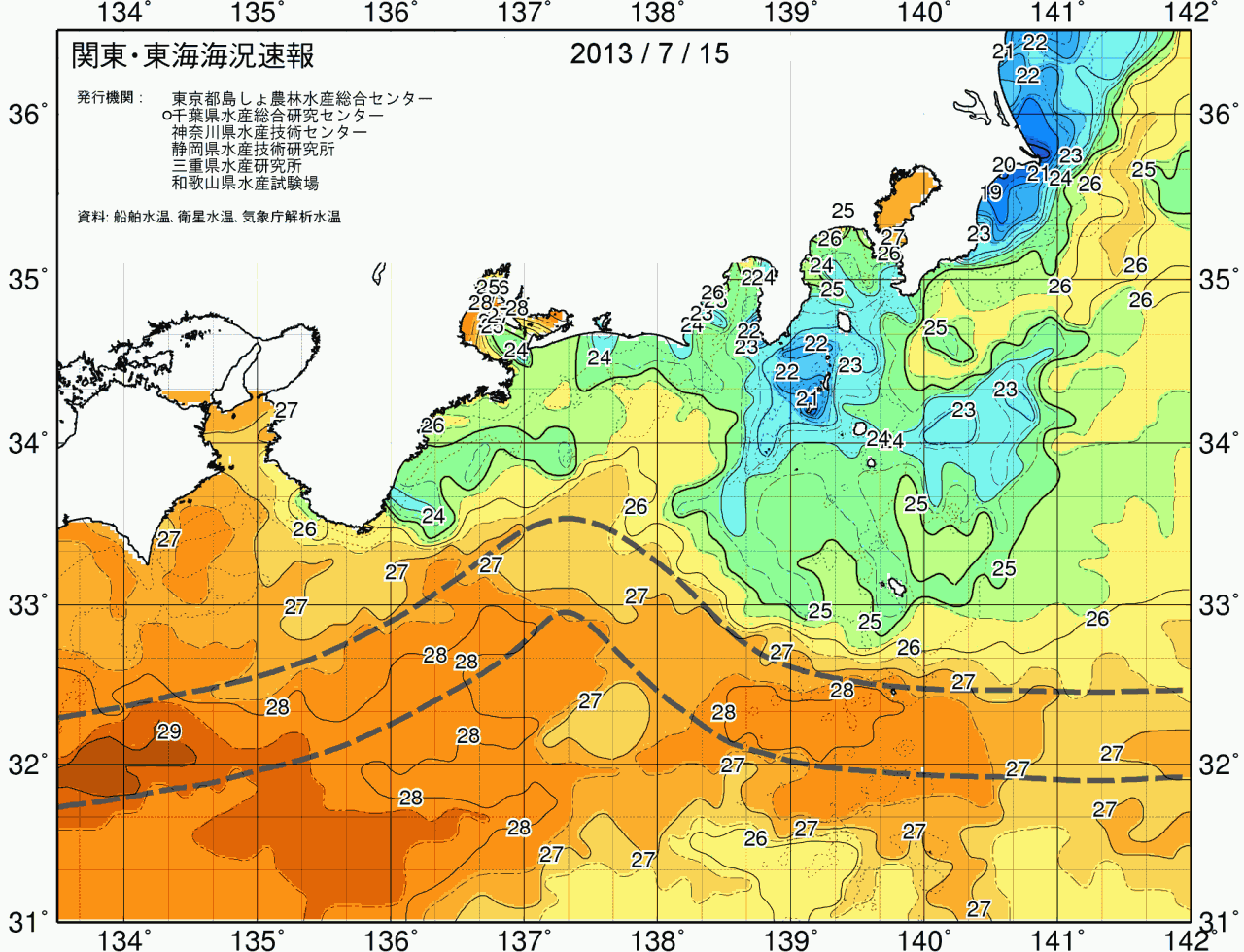 海況図, 関東・東海海況速報/広域 検索結果, (黒潮, 水温分布, 冷水域, 暖水波及 等を図示)