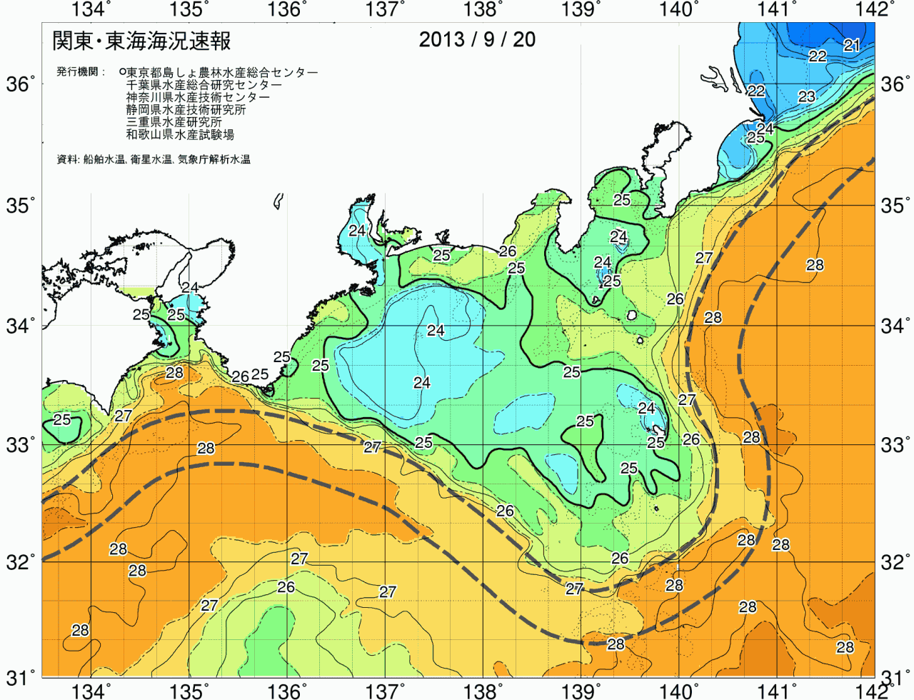 海況図, 関東・東海海況速報/広域 検索結果, (黒潮, 水温分布, 冷水域, 暖水波及 等を図示)