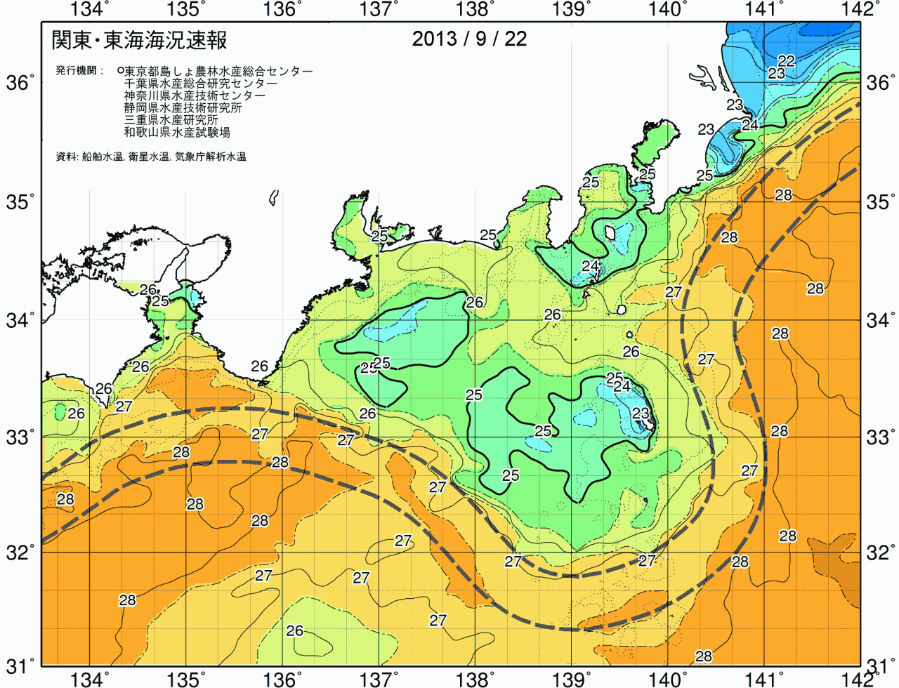 海況図, 関東・東海海況速報/広域 検索結果, (黒潮, 水温分布, 冷水域, 暖水波及 等を図示)