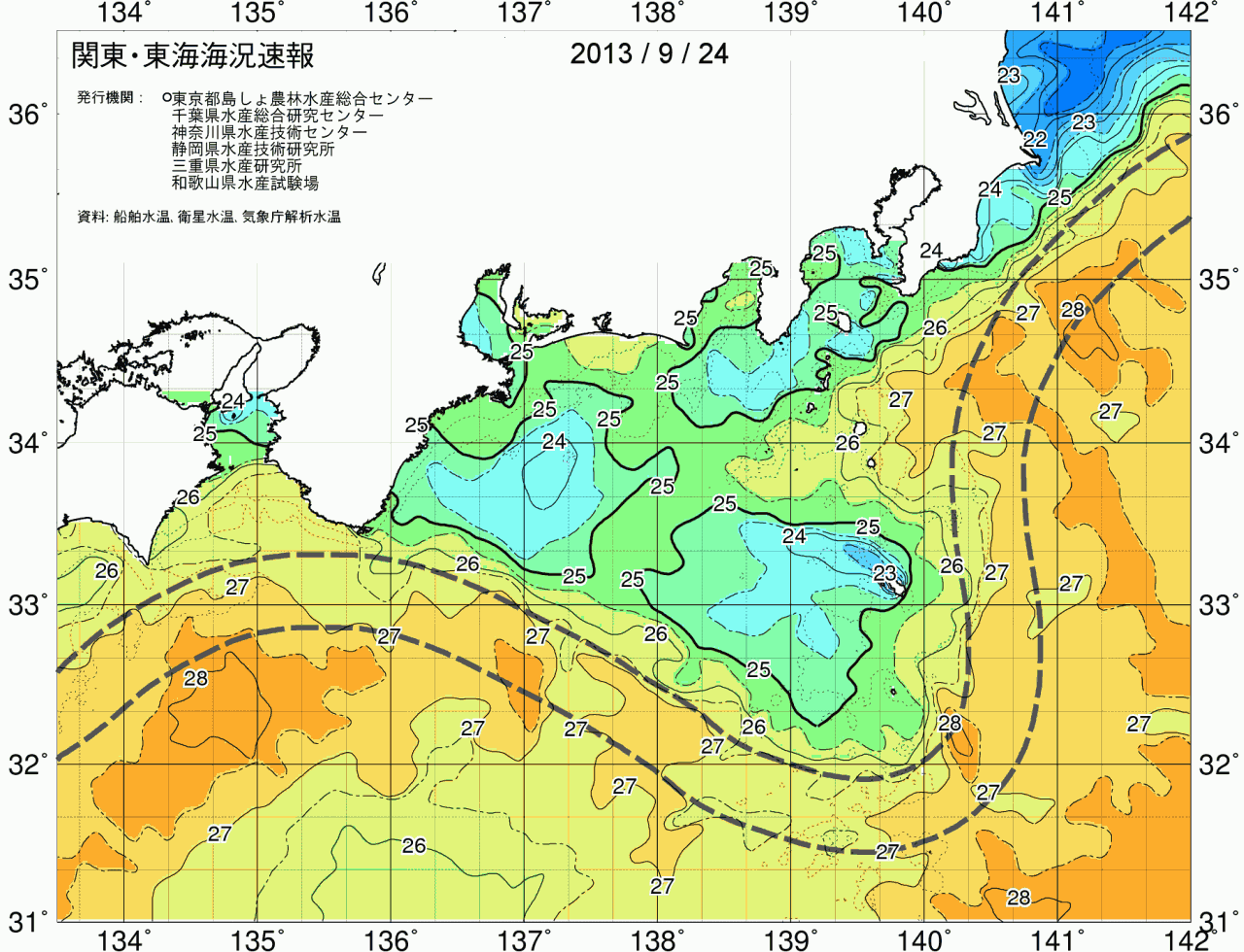 海況図, 関東・東海海況速報/広域 検索結果, (黒潮, 水温分布, 冷水域, 暖水波及 等を図示)