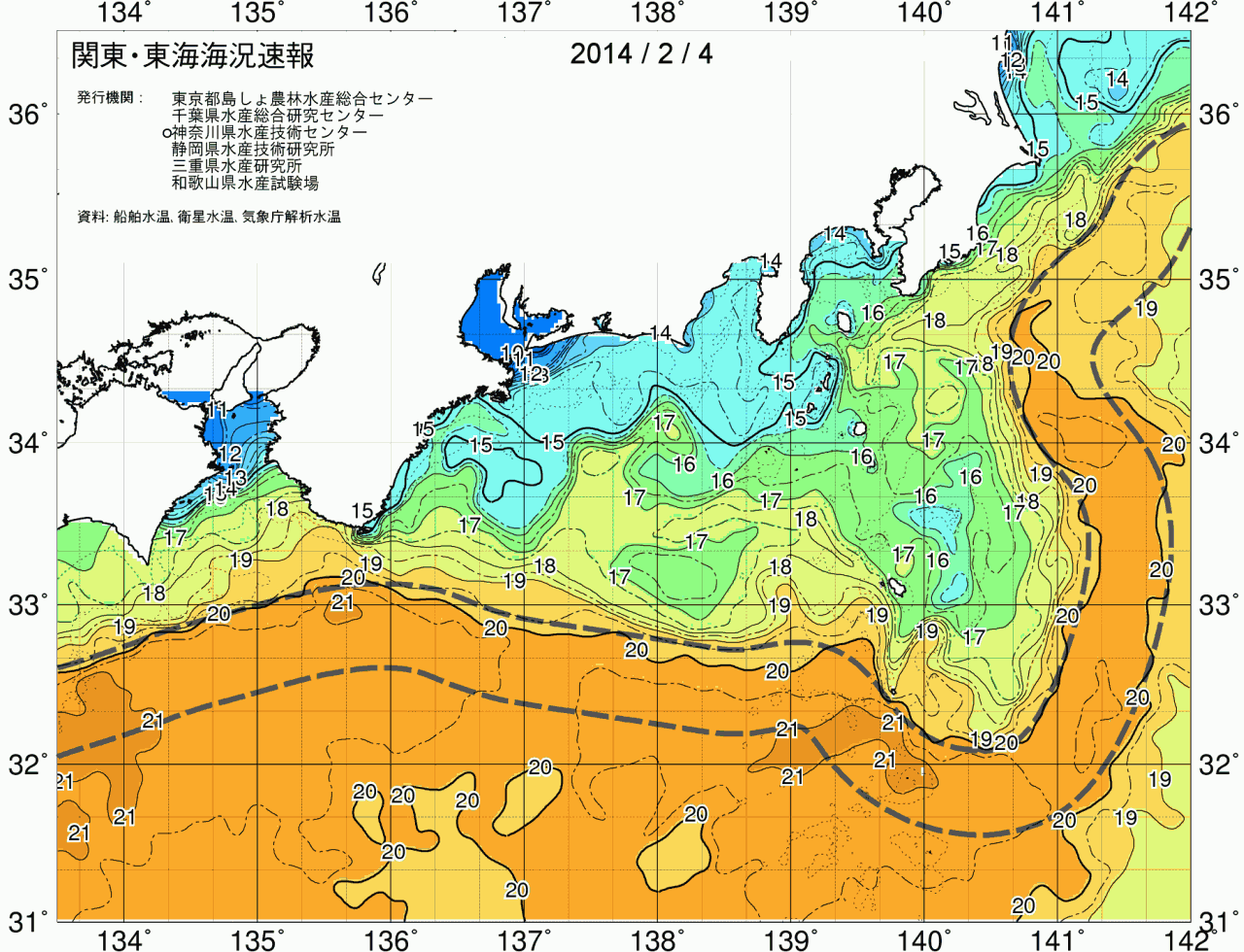 海況図, 関東・東海海況速報/広域 検索結果, (黒潮, 水温分布, 冷水域, 暖水波及 等を図示)