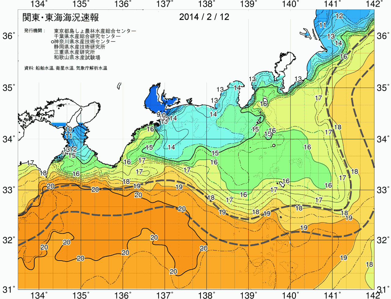 海況図, 関東・東海海況速報/広域 検索結果, (黒潮, 水温分布, 冷水域, 暖水波及 等を図示)