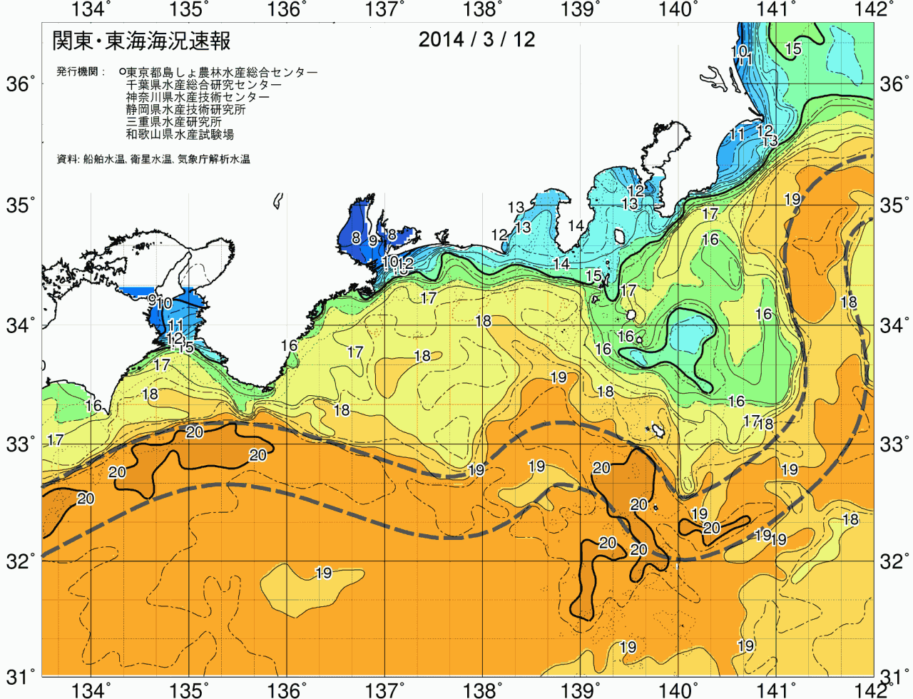 海況図, 関東・東海海況速報/広域 検索結果, (黒潮, 水温分布, 冷水域, 暖水波及 等を図示)