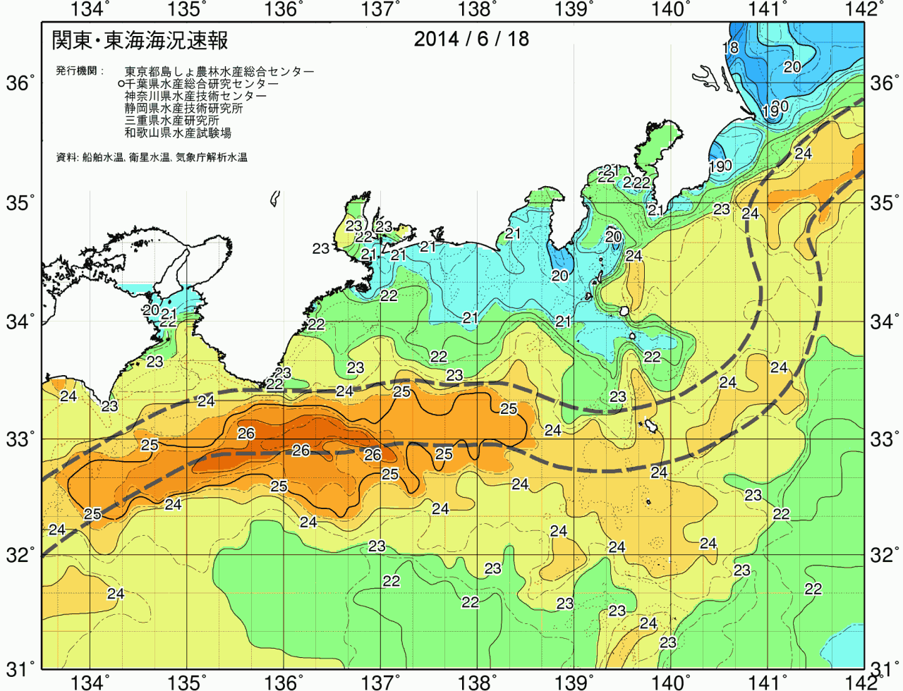 海況図, 関東・東海海況速報/広域 検索結果, (黒潮, 水温分布, 冷水域, 暖水波及 等を図示)