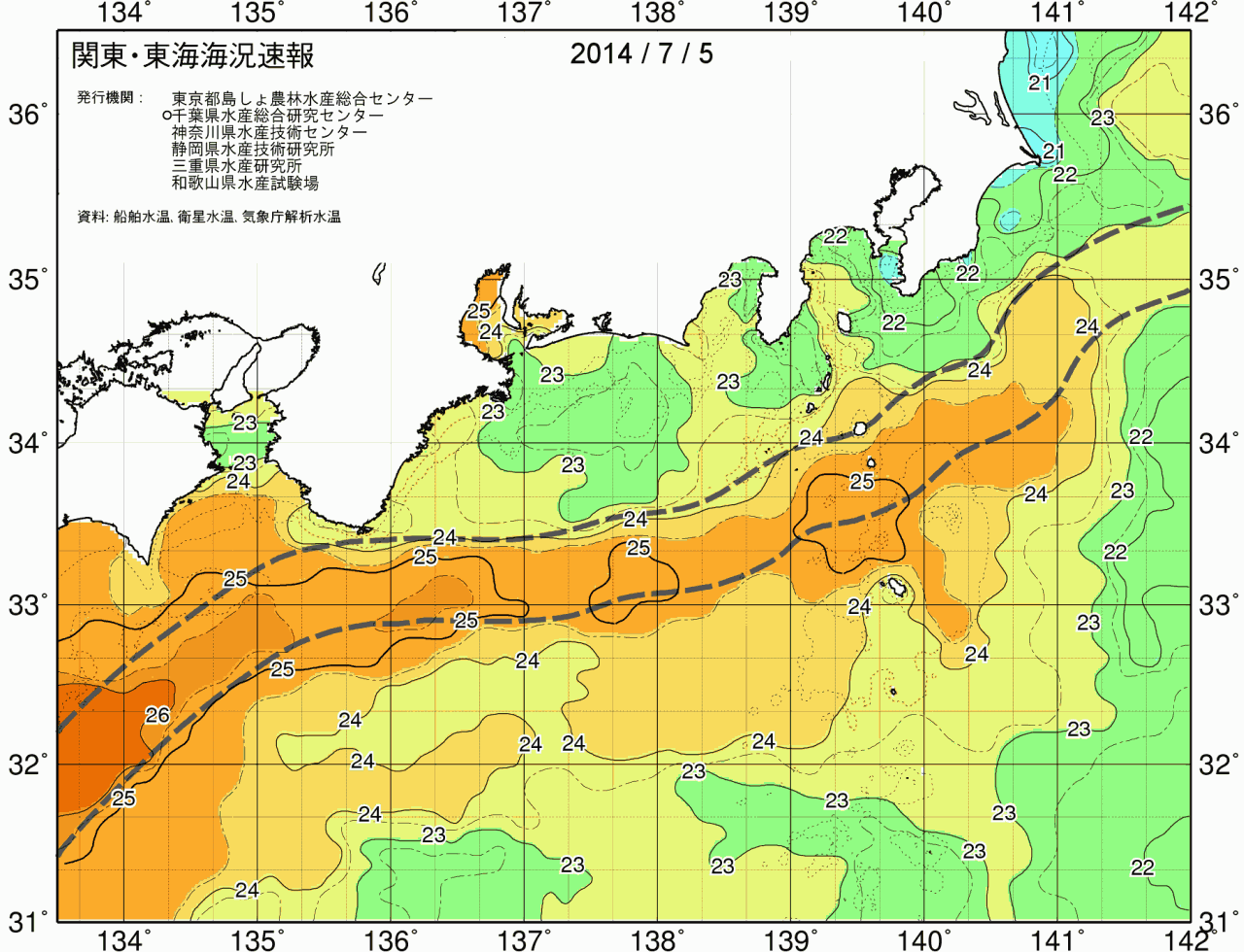海況図, 関東・東海海況速報/広域 検索結果, (黒潮, 水温分布, 冷水域, 暖水波及 等を図示)