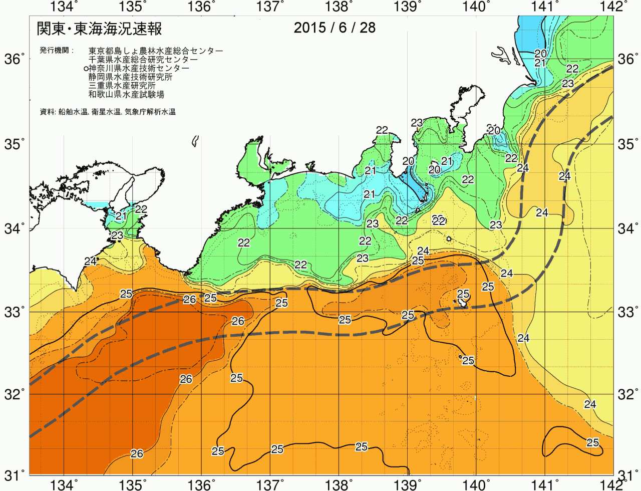 海況図, 関東・東海海況速報/広域 検索結果, (黒潮, 水温分布, 冷水域, 暖水波及 等を図示)