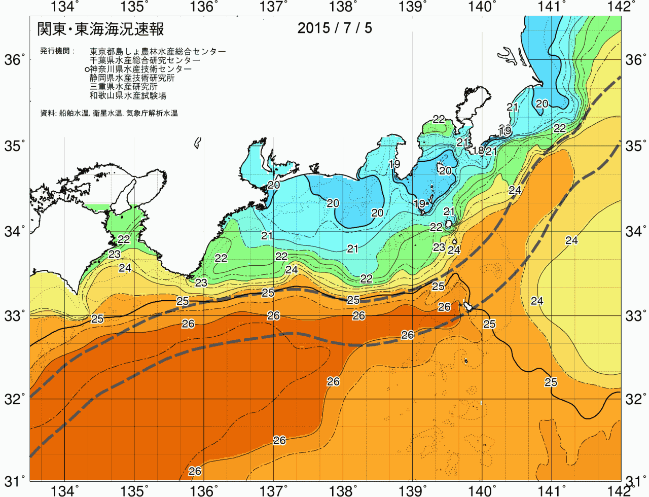 海況図, 関東・東海海況速報/広域 検索結果, (黒潮, 水温分布, 冷水域, 暖水波及 等を図示)