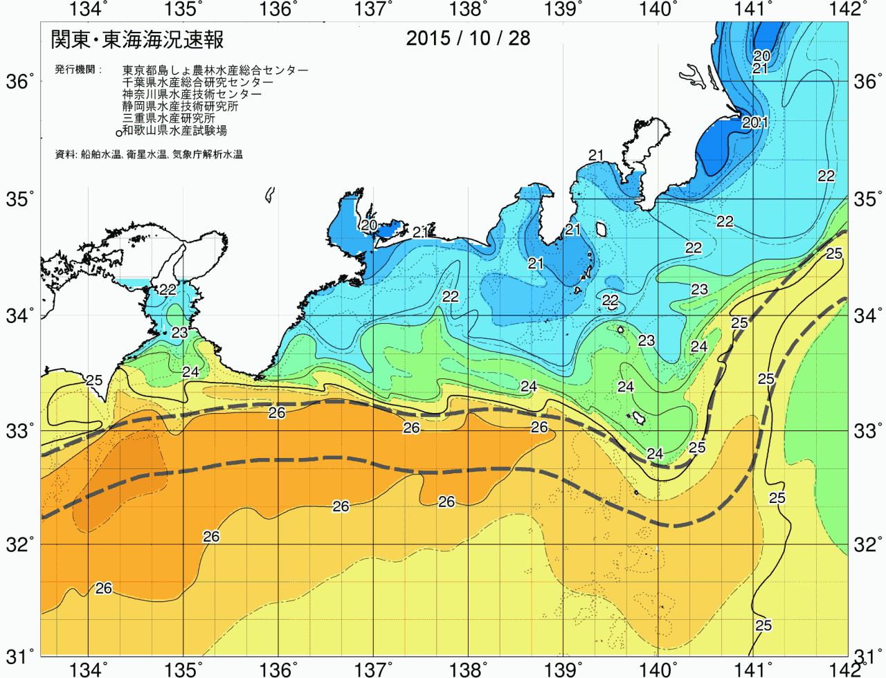 海況図, 関東・東海海況速報/広域 検索結果, (黒潮, 水温分布, 冷水域, 暖水波及 等を図示)