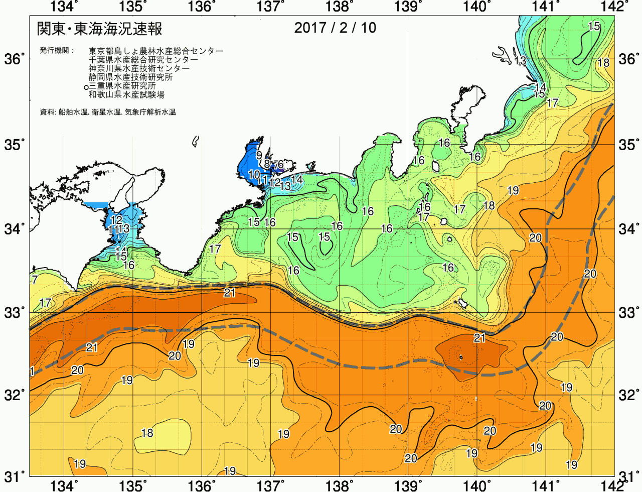 海況図, 関東・東海海況速報/広域 検索結果, (黒潮, 水温分布, 冷水域, 暖水波及 等を図示)