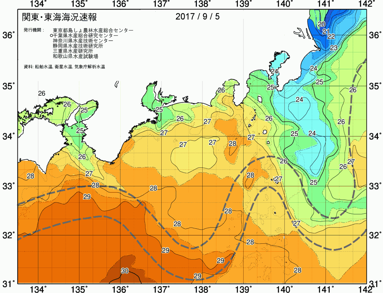 海況図, 関東・東海海況速報/広域 検索結果, (黒潮, 水温分布, 冷水域, 暖水波及 等を図示)