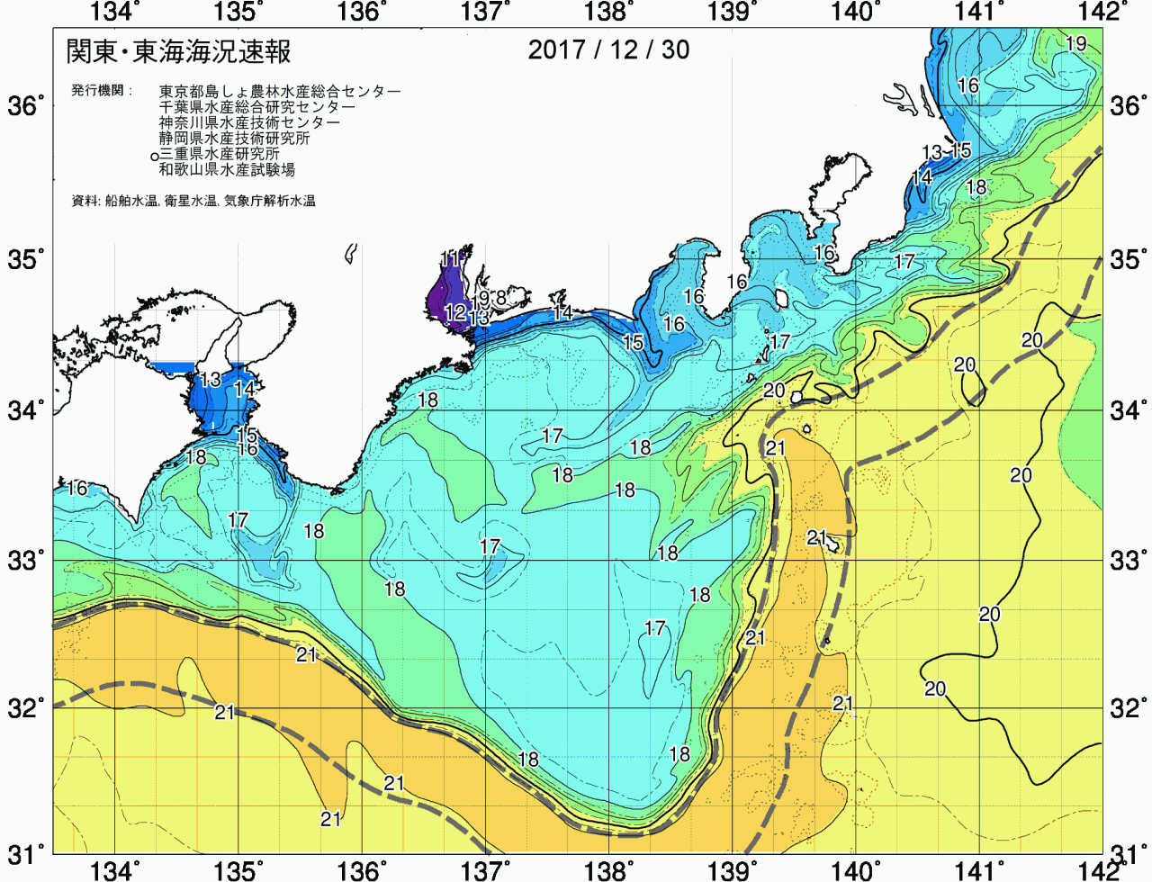 海況図, 関東・東海海況速報/広域 検索結果, (黒潮, 水温分布, 冷水域, 暖水波及 等を図示)