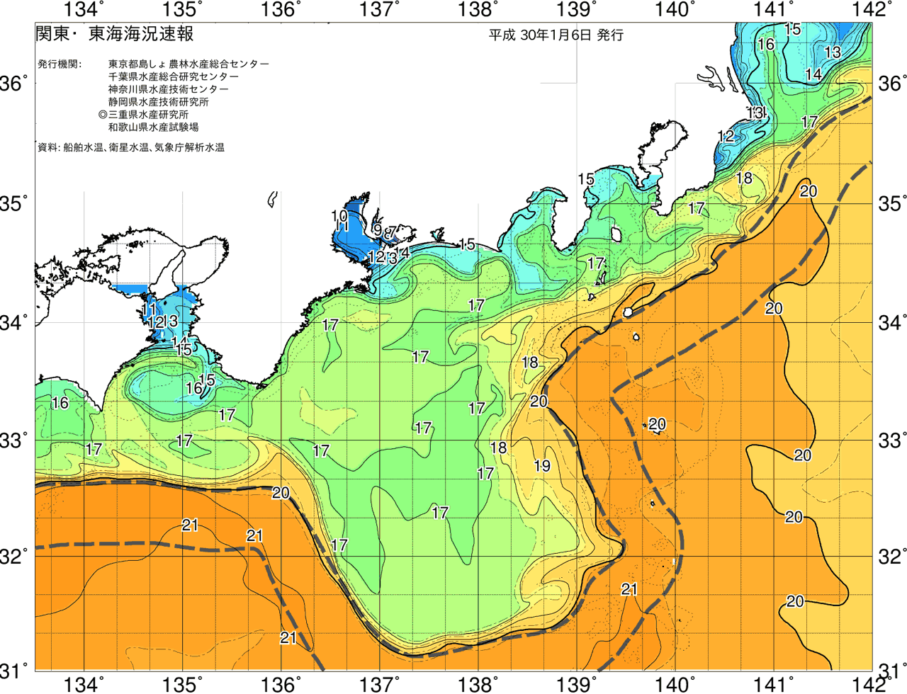 海況図, 関東・東海海況速報/広域 検索結果, (黒潮, 水温分布, 冷水域, 暖水波及 等を図示)