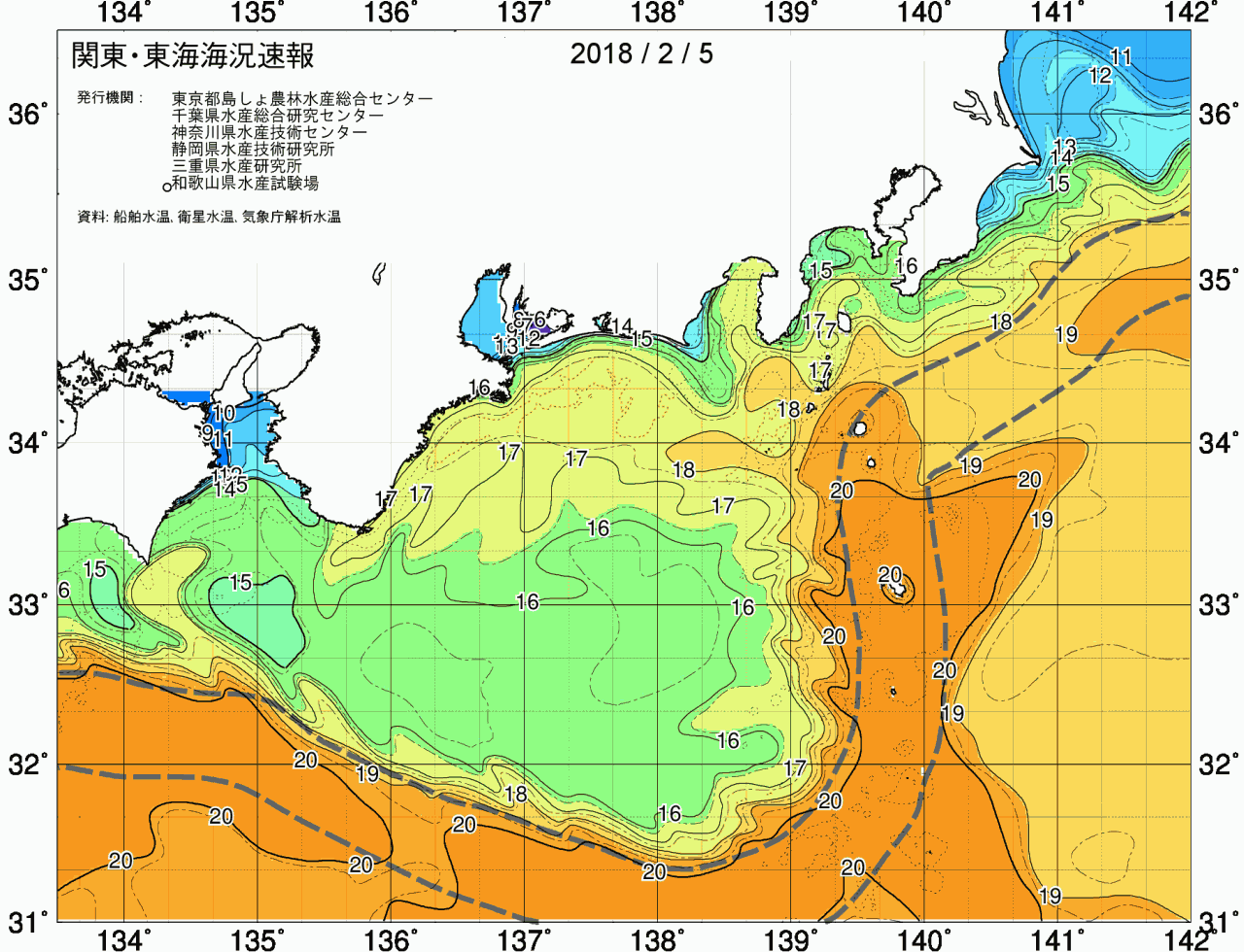 海況図, 関東・東海海況速報/広域 検索結果, (黒潮, 水温分布, 冷水域, 暖水波及 等を図示)