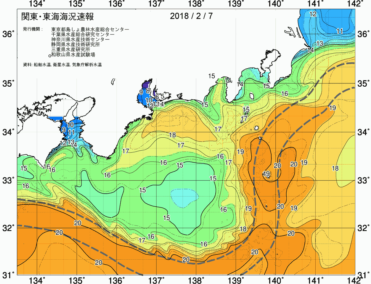 海況図, 関東・東海海況速報/広域 検索結果, (黒潮, 水温分布, 冷水域, 暖水波及 等を図示)