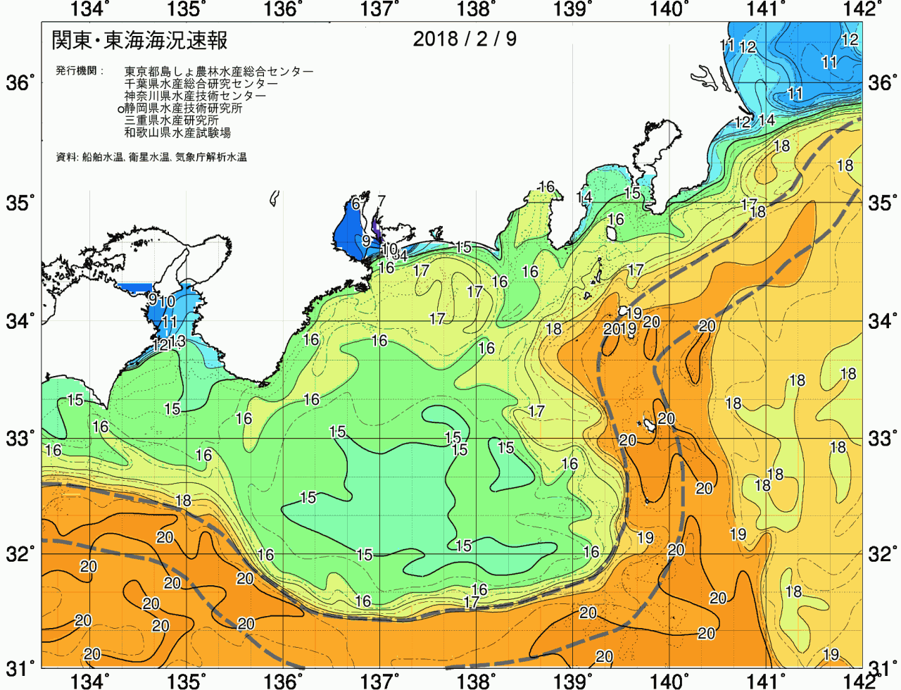海況図, 関東・東海海況速報/広域 検索結果, (黒潮, 水温分布, 冷水域, 暖水波及 等を図示)