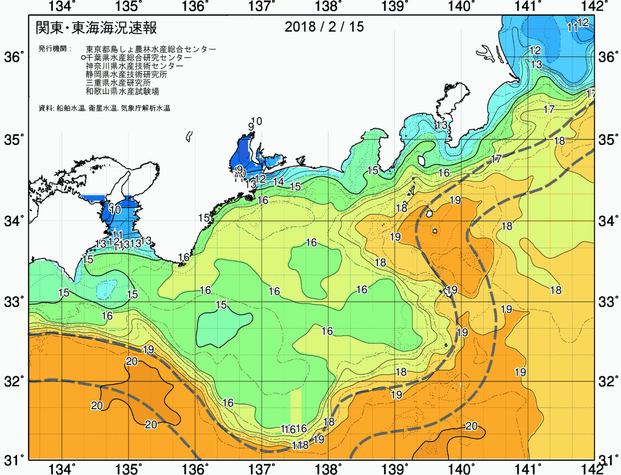 海況図, 関東・東海海況速報/広域 検索結果, (黒潮, 水温分布, 冷水域, 暖水波及 等を図示)