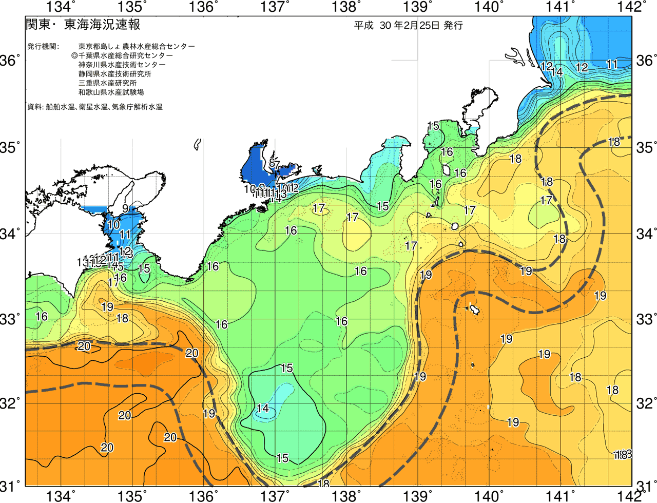 海況図, 関東・東海海況速報/広域 検索結果, (黒潮, 水温分布, 冷水域, 暖水波及 等を図示)