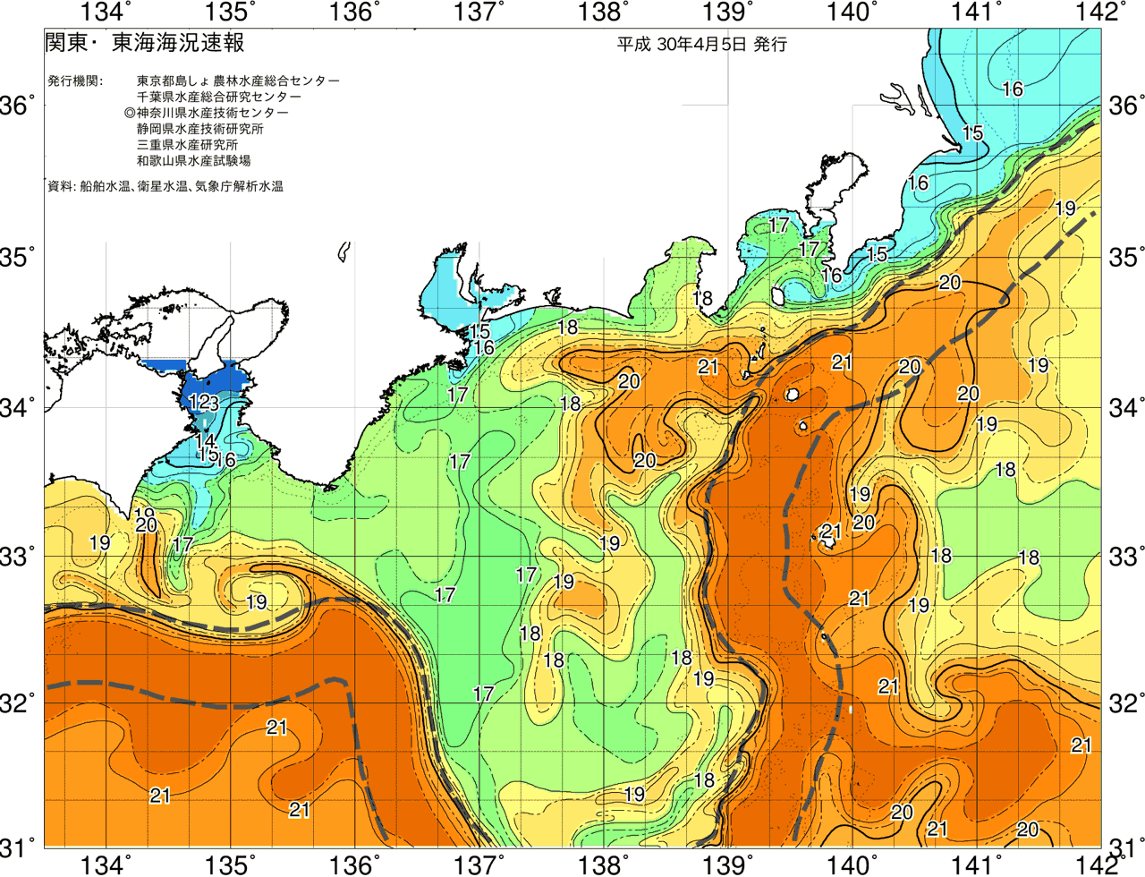 海況図, 関東・東海海況速報/広域 検索結果, (黒潮, 水温分布, 冷水域, 暖水波及 等を図示)
