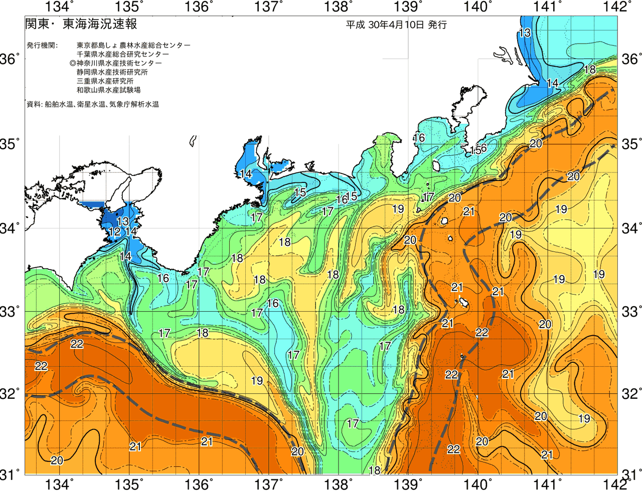 海況図, 関東・東海海況速報/広域 検索結果, (黒潮, 水温分布, 冷水域, 暖水波及 等を図示)