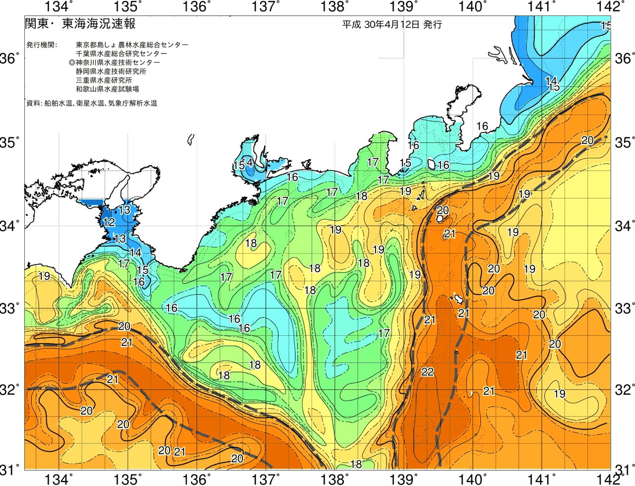 海況図, 関東・東海海況速報/広域 検索結果, (黒潮, 水温分布, 冷水域, 暖水波及 等を図示)