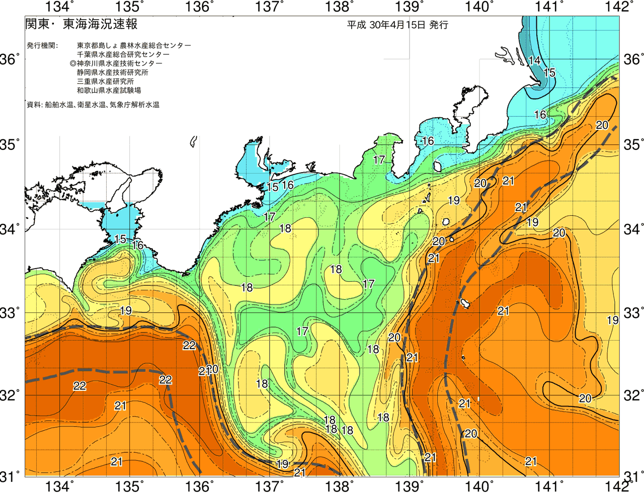 海況図, 関東・東海海況速報/広域 検索結果, (黒潮, 水温分布, 冷水域, 暖水波及 等を図示)