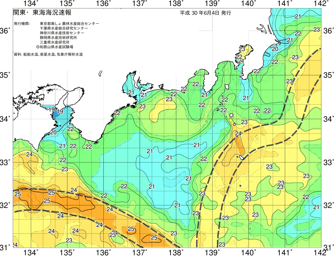 海況図, 関東・東海海況速報/広域 検索結果, (黒潮, 水温分布, 冷水域, 暖水波及 等を図示)