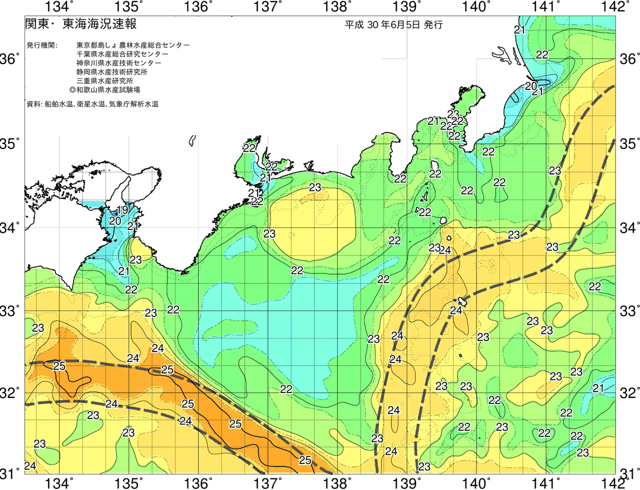 海況図, 関東・東海海況速報/広域 検索結果, (黒潮, 水温分布, 冷水域, 暖水波及 等を図示)