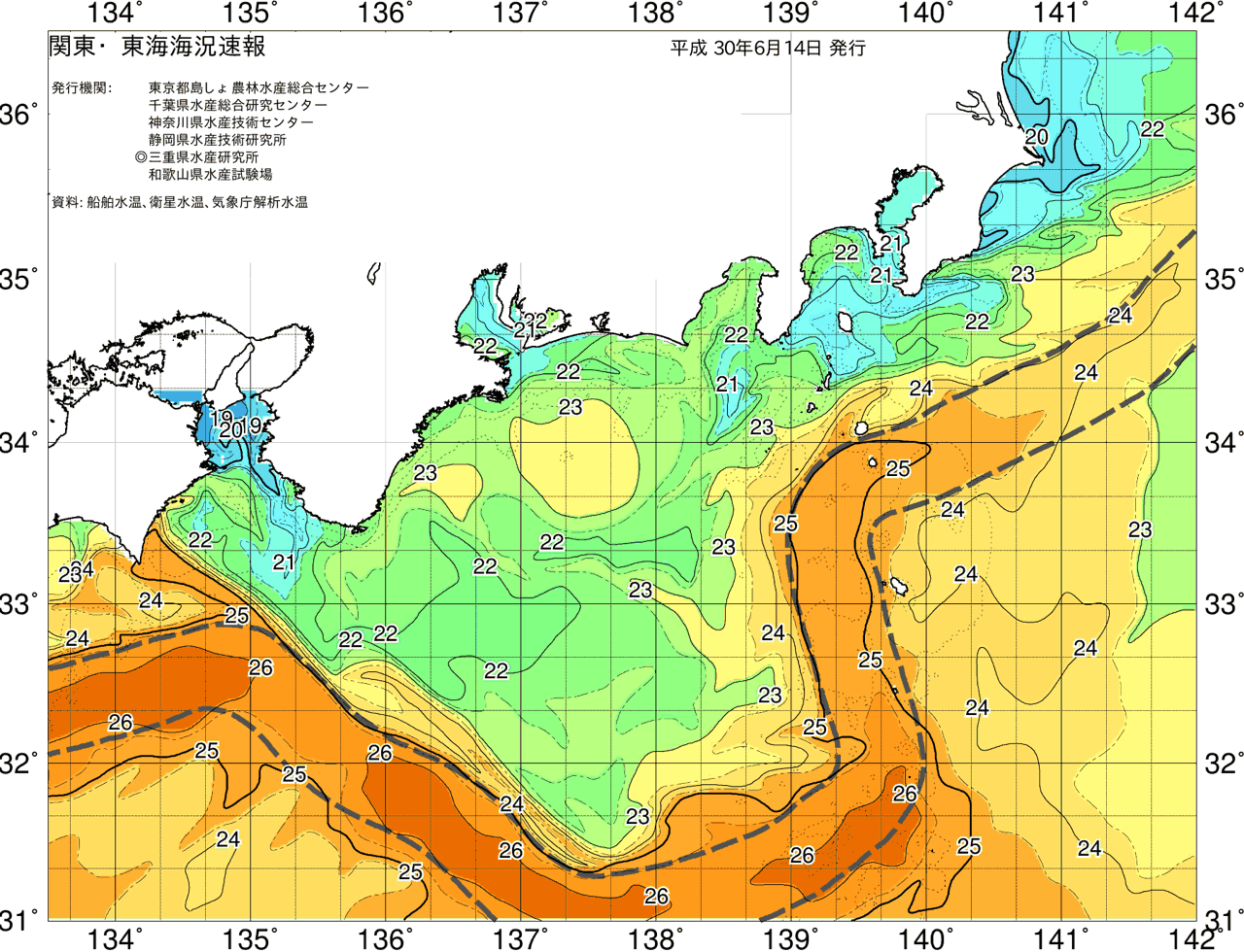 海況図, 関東・東海海況速報/広域 検索結果, (黒潮, 水温分布, 冷水域, 暖水波及 等を図示)