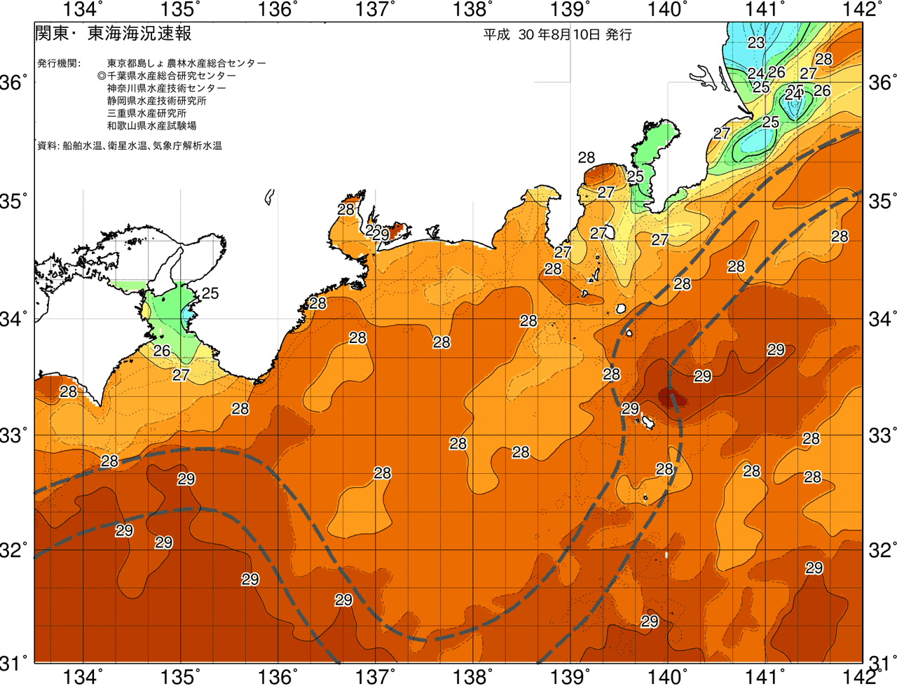 海況図, 関東・東海海況速報/広域 検索結果, (黒潮, 水温分布, 冷水域, 暖水波及 等を図示)