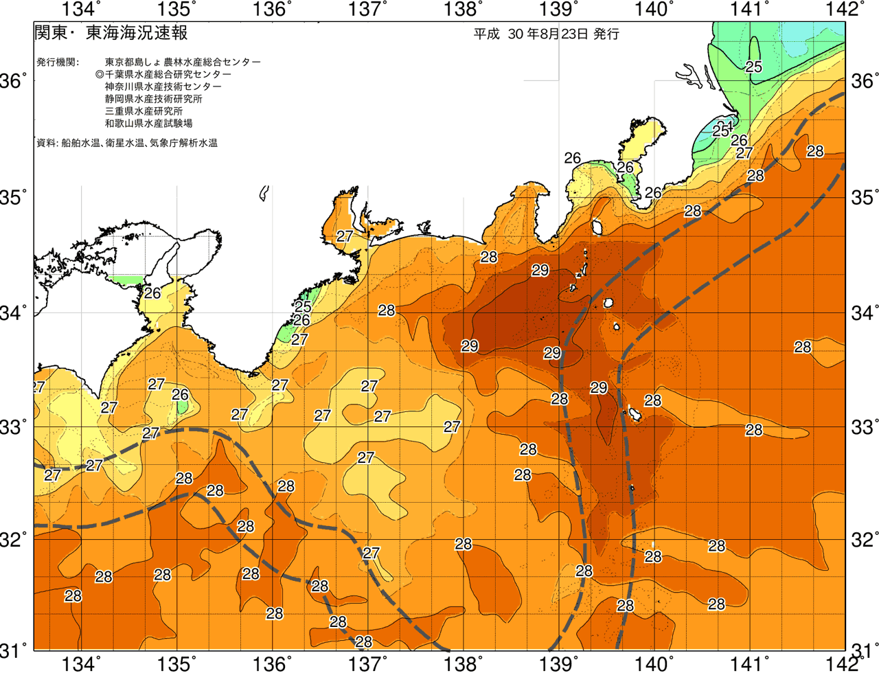 海況図, 関東・東海海況速報/広域 検索結果, (黒潮, 水温分布, 冷水域, 暖水波及 等を図示)