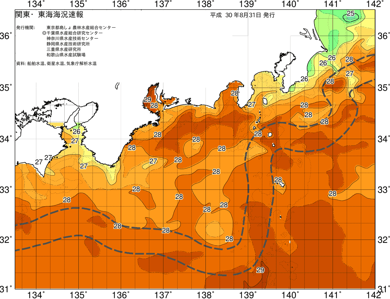 海況図, 関東・東海海況速報/広域 検索結果, (黒潮, 水温分布, 冷水域, 暖水波及 等を図示)