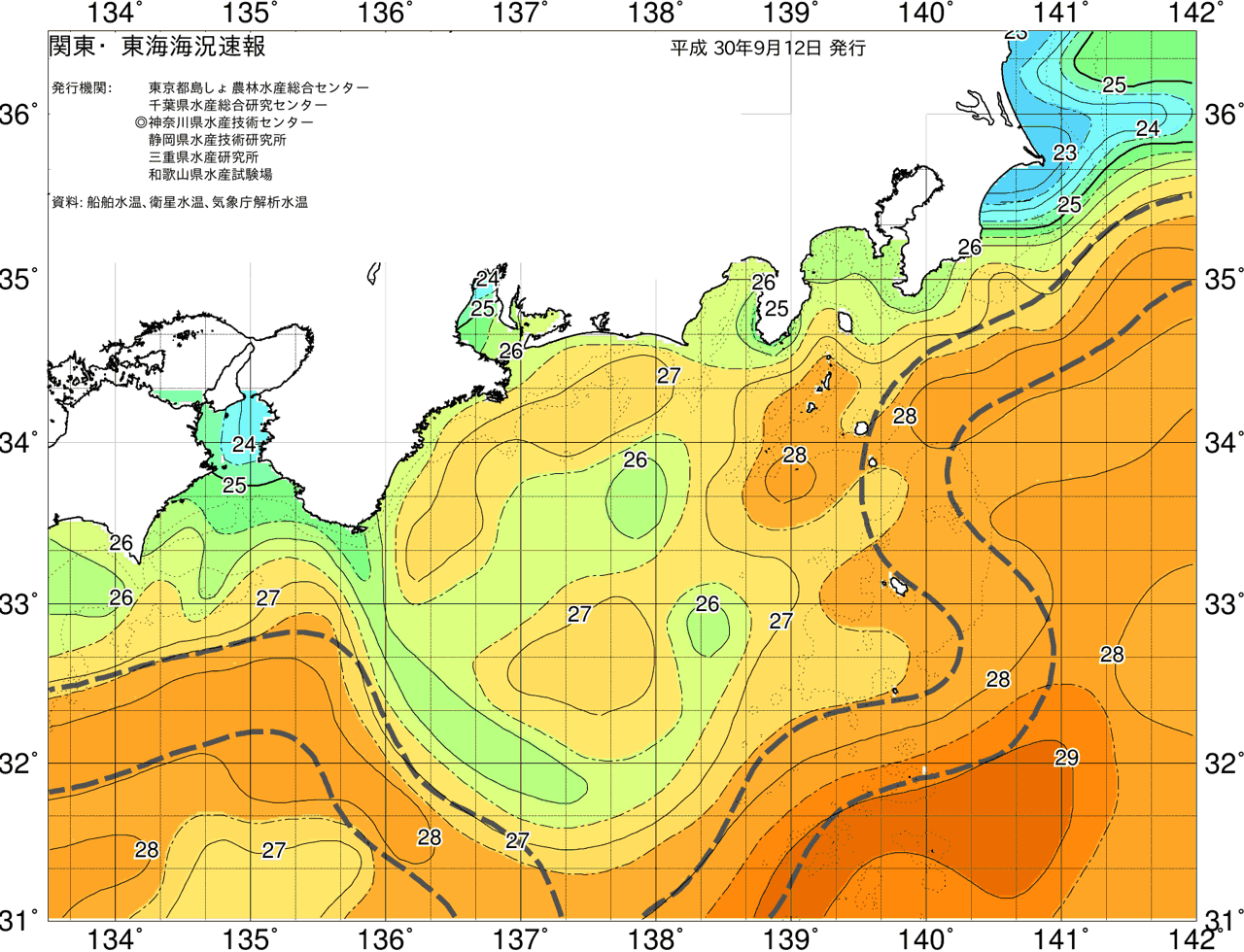 海況図, 関東・東海海況速報/広域 検索結果, (黒潮, 水温分布, 冷水域, 暖水波及 等を図示)